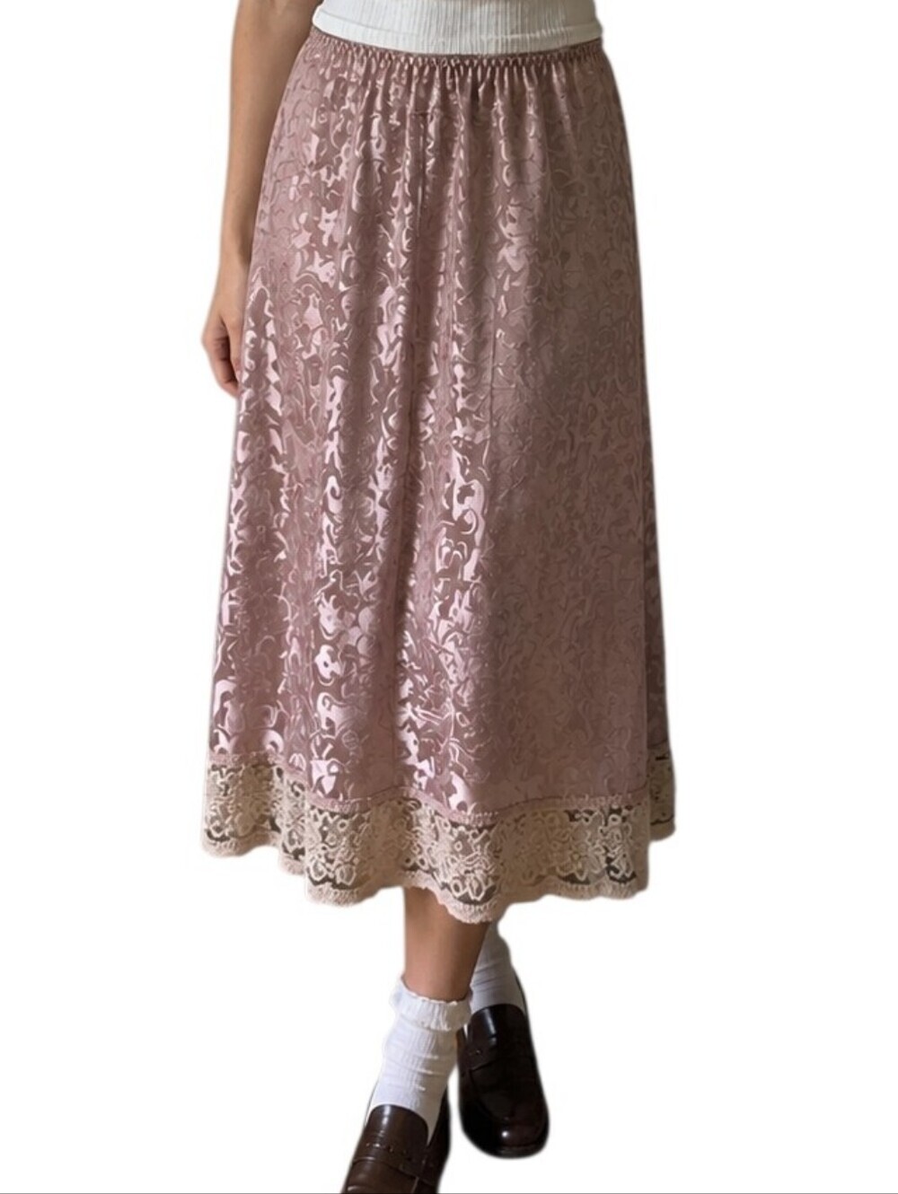 Vintage St Michael Jacquard Slip Skirt Women 10/12 Rose Gold